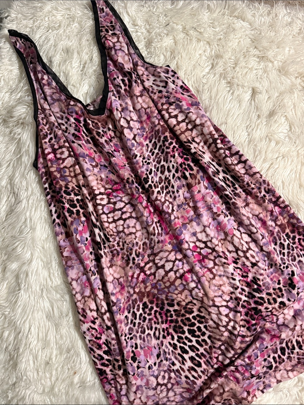 Pink Animal-Print Sleep Chemise with Black Trim